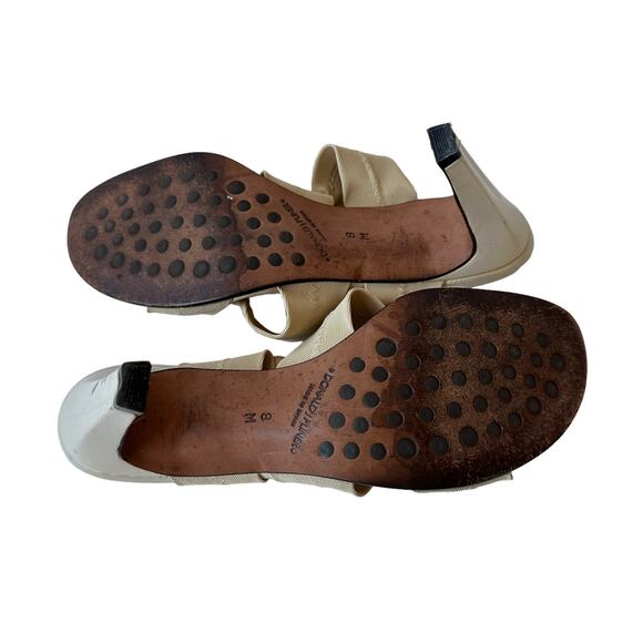 Donald J Pliner Heels Beige Fabric Strappy Slip On Heels Leather Women's Size 8M - Picture 9 of 10